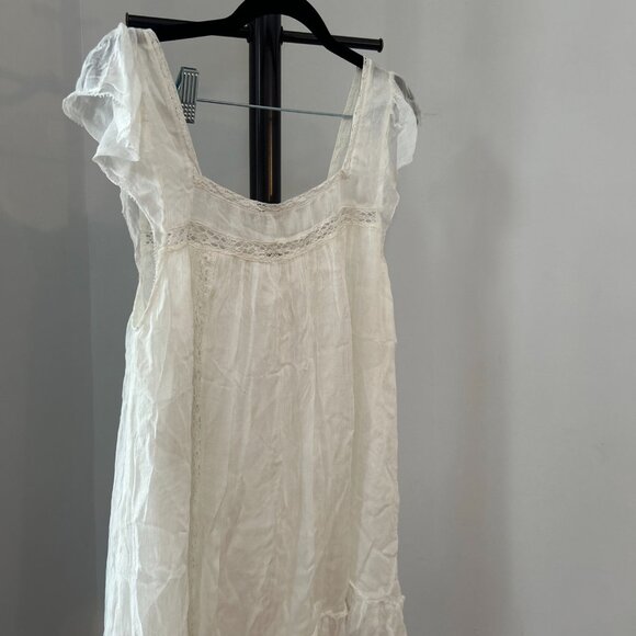 Free People Olivia Dress White Square Neck Flutter Sleeve Button Lace Medium M - Picture 3 of 5